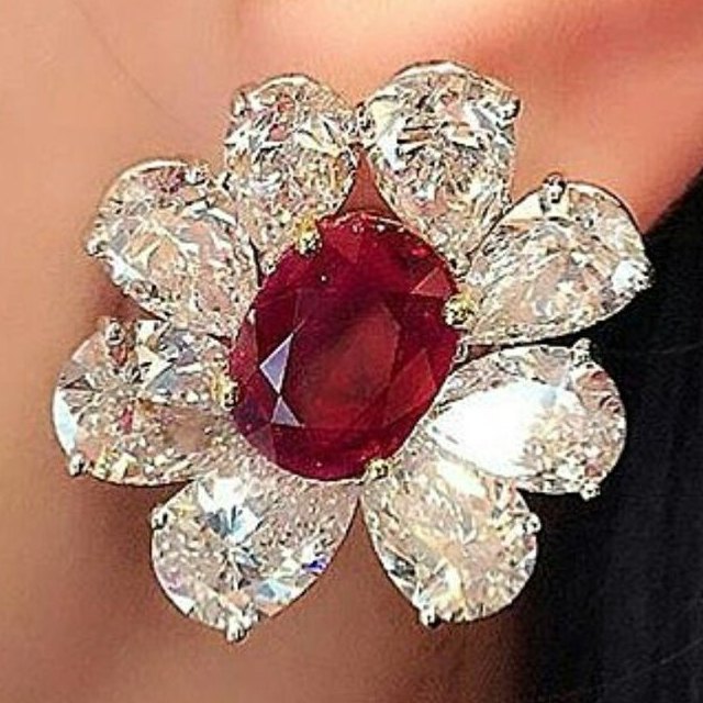 Ruby and diamond earring