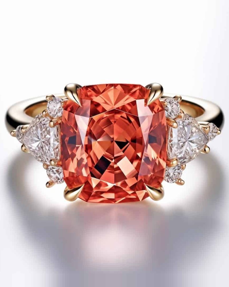 Orange gemstone ring in gold with diamonds