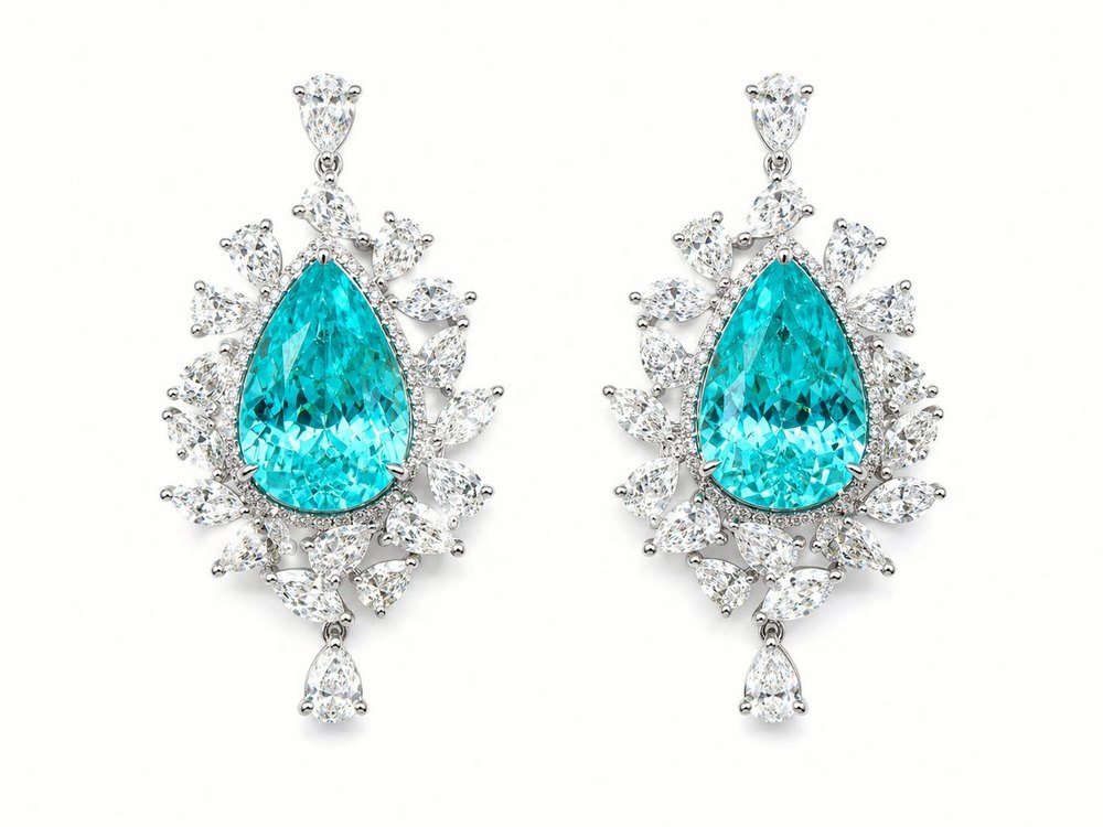 Paraiba tourmaline and diamond earrings