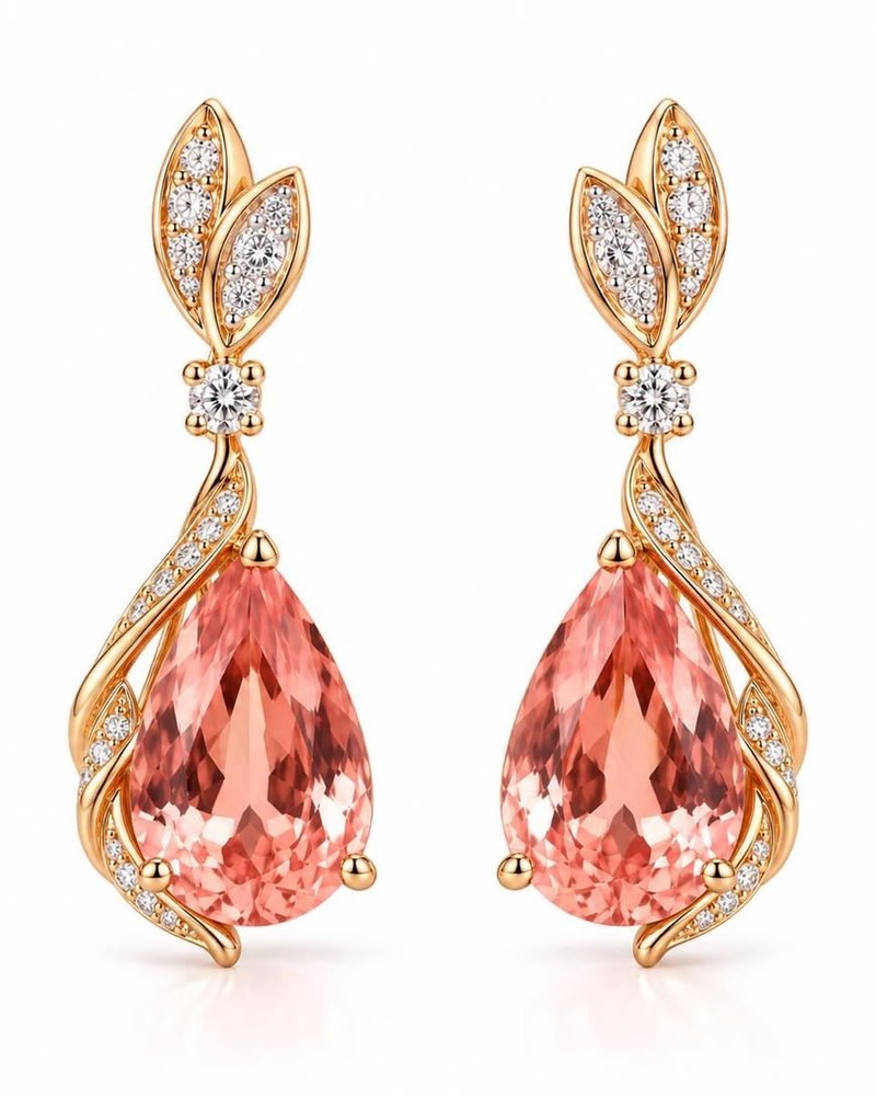 Peach gemstone and gold drop earrings