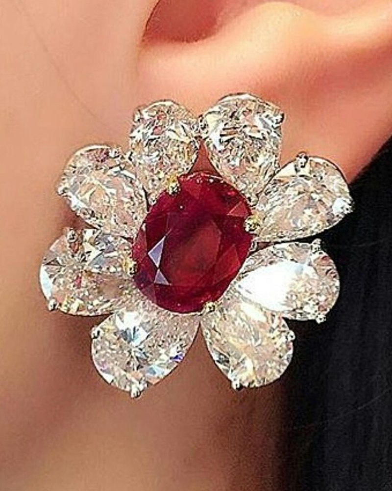 Ruby earring set with diamonds