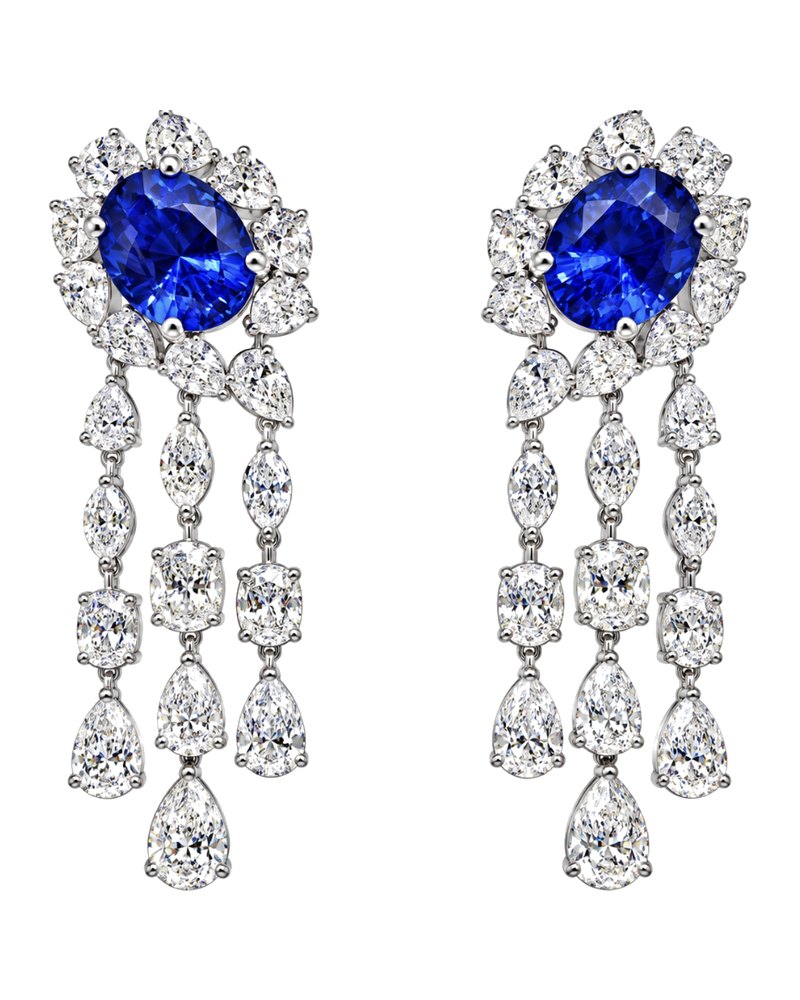 Sapphire and diamond chandelier earrings